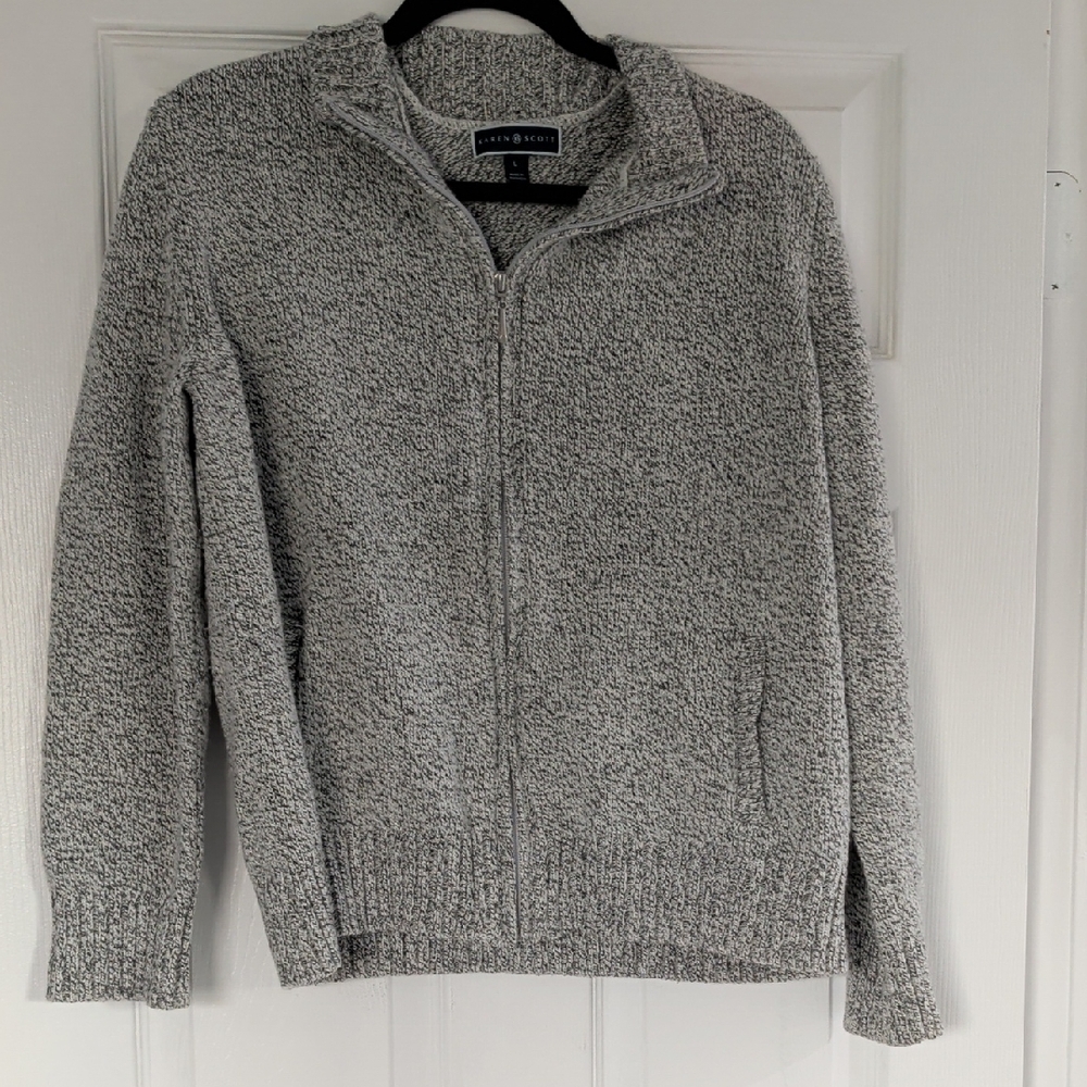 Karen Scott Size L Gray Full-Zip  Sweater